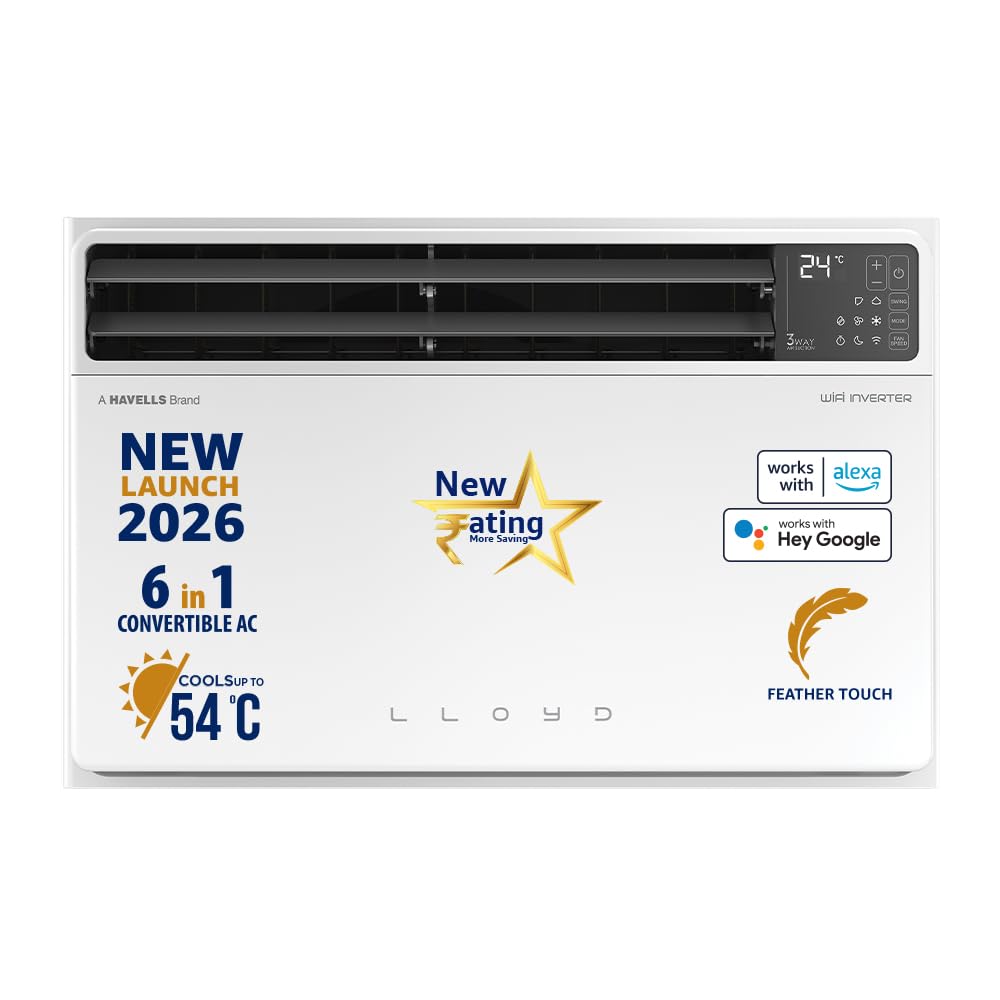 Lloyd GLW18V5AGTPR 1.5 Ton 5 Star Inverter Window AC with Wi-Fi, White